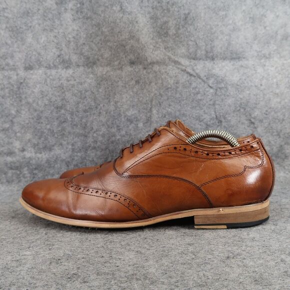 W Collection Shoes Mens 7.5 Oxford Dress Leather Classic Formal Wingtip Brown - Picture 4 of 16